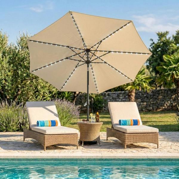 Jardi LED Tilt Parasol 2.7m – Cream