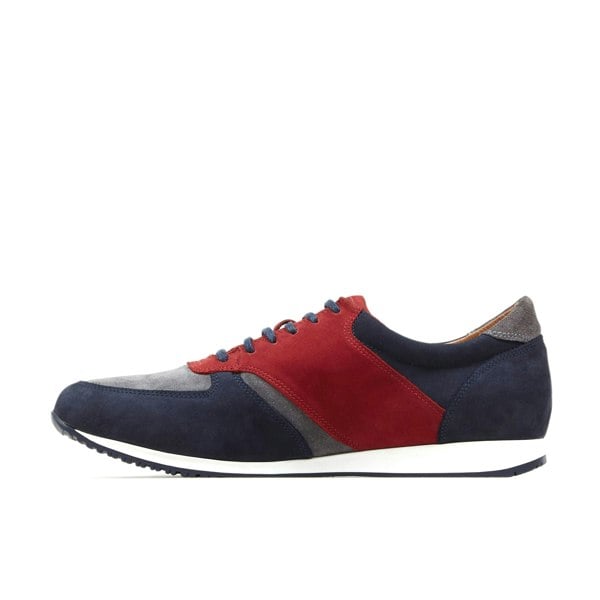 Embassy London San Francisco - Sunrise - Men's low top nubuck leather trainer in red & navy