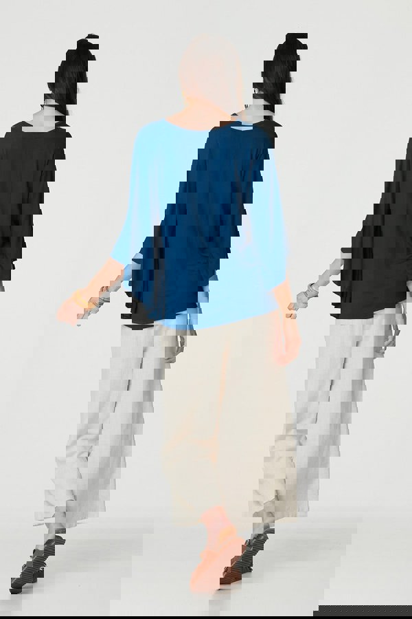 Blue | Plain Round Neck 3/4 Batwing Top