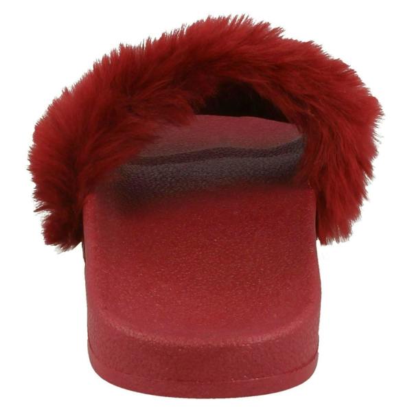 Spot On Ladies Spot On Pearl Trim Faux Fur Slider Style Sandals