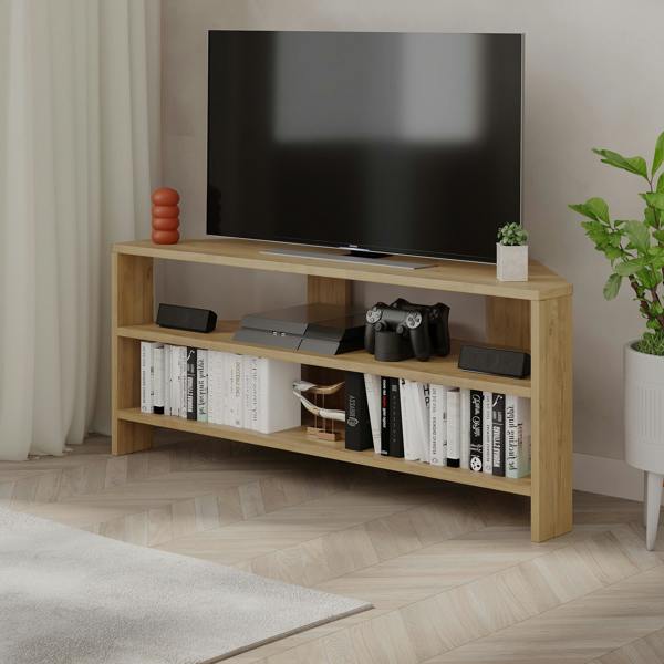 Decortie Thales Corner TV Stand for 32" TVs with Open Shelves & Soft Rounded Edge 110cm Modern Multimedia Console