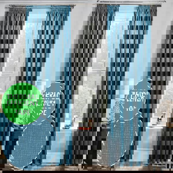 Enhanced Living Teal Plain Thermal Room Darkening Energy Saving Tape Top Curtains For Living Rooms & Bedrooms