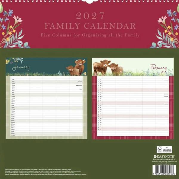 Highland Cows Family Organiser 2027, Family Planners, Month To View, Animals, Gift