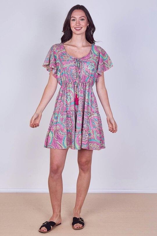 Elaina Fashion Mini Dress – Effortless Boho Style with Paisley Print