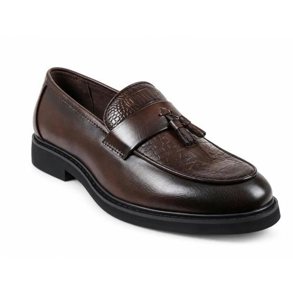 Dolcetto Men's Brown Vegan Leather Slip-On Tassel Loafers