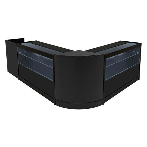 Black Phoenix LED Shop Counter Set featuring sleek curved design, glass display sections, and modern aesthetic for retail spaces