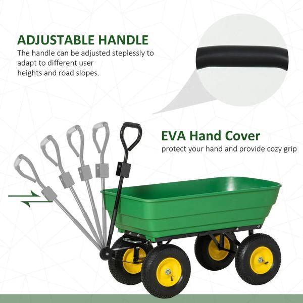 Green garden cart with adjustable black handle and EVA hand cover