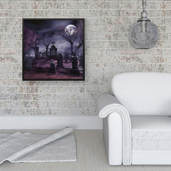 Warren Reed Witchs Moonlit Cemetery Design Framed Canvas