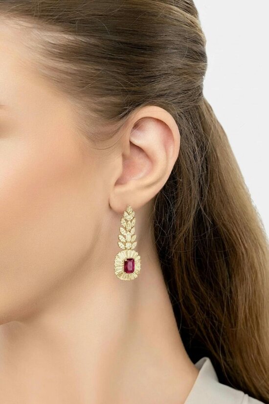 Latelita Countess Gemstone Drop Earrings Ruby Gold