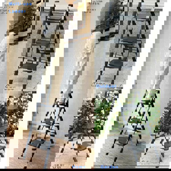 Gr8 Home 3 Step Ladder Black Folding Stool Non Slip Heavy Duty Carbon Steel Lightweight