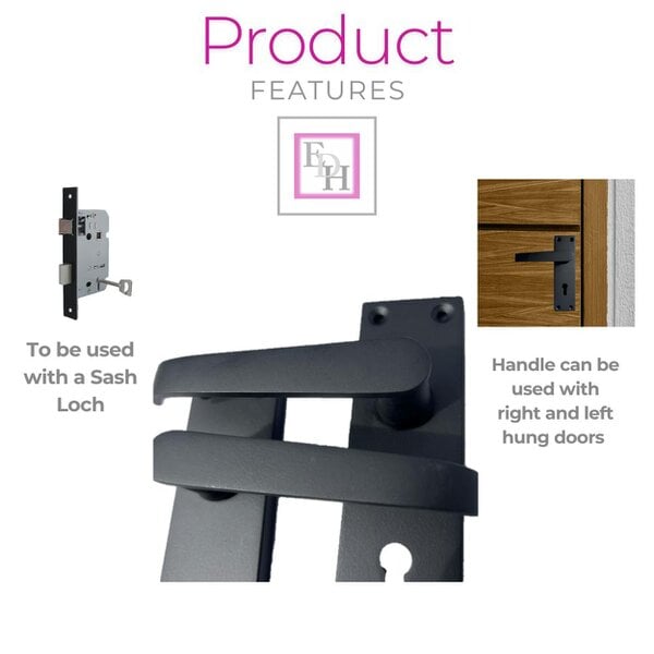 EDH Door Hardware Matt Black Door Handles Victorian Straight Lock Handles and Sash Lock