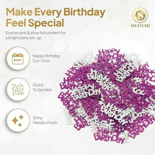 14g Pink and Silver Happy Birthday Confetti Table Scatter for Birthday Party Decorations image 4