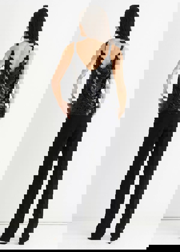 Gini London Black Sequin V Neck Cami Top