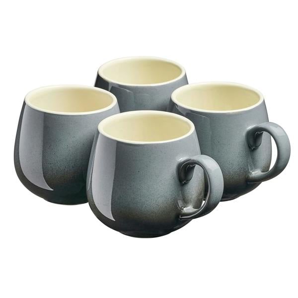 Cooks Professional Set of 4 Stoneware Mugs | 350ml | Grey
