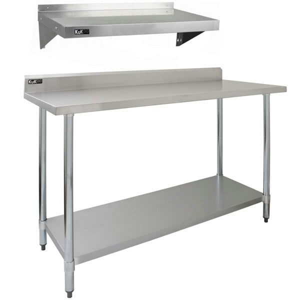 Kukoo 5ft Stainless Steel Catering Bench & 2 x Wall Mounted Shelves