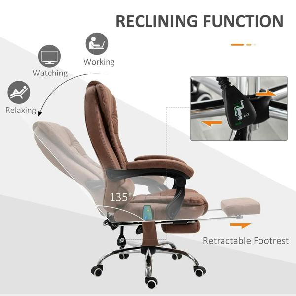 Brown recliner office chair with 135° tilt and retractable footrest