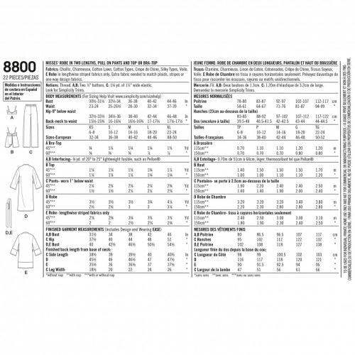 Simplicity Sewing Pattern 8800, Pyjamas, Robes, Lingerie for Women, A (XS-S-M-L-XL) - Easy