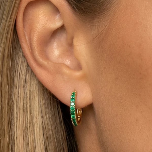 MUCHV Small Hoop Earrings With Emerald Green Stones