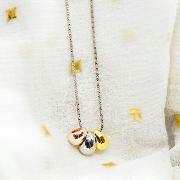 The Colourful Aura Sterling Silver Three Colour Eagle Egg Small Teardrop Waterdrop Pendant Necklace