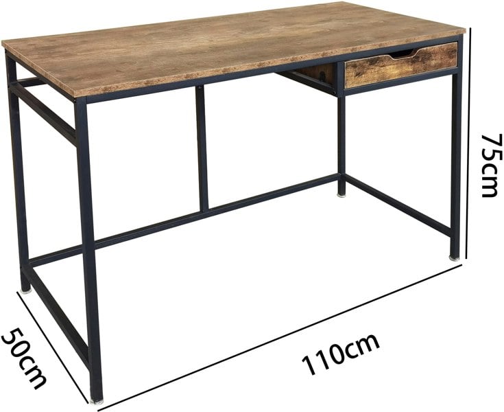 MDA Designs Ottawa Home Office Study Ergonomic  PC Study Writing Desk Table Workstation with Drawer Nutmeg Black