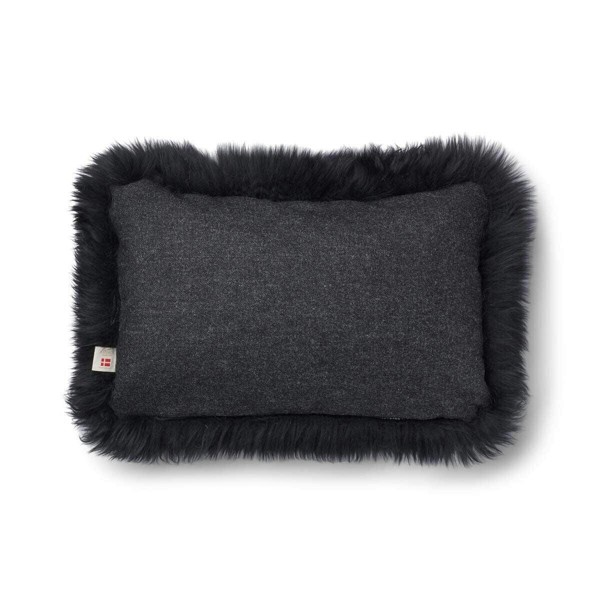 Natures Collection Long-Wool Sheepskin Cushion | 52x52 cm - Charcoal/Black - 34x52 cm