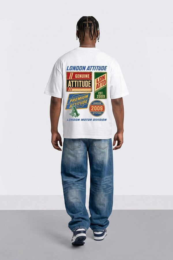 London Attitude Oversized  Vintage Motorsport Back Print T-Shirt
