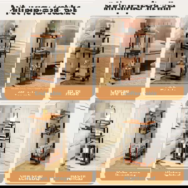 Levede Side Table Bedside End Table 3 Tier Metal Wood Storage Vintage Brown