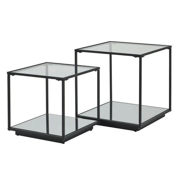 Wyld Haus Sant Antonio Set of 2 Glass and Metal Nesting Side Tables Black Metal Frame