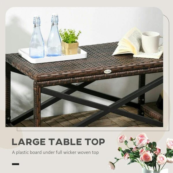 Outdoor Coffee Table Side Table with X-Shape Frame for Patio, Balcony, Mixed Brown