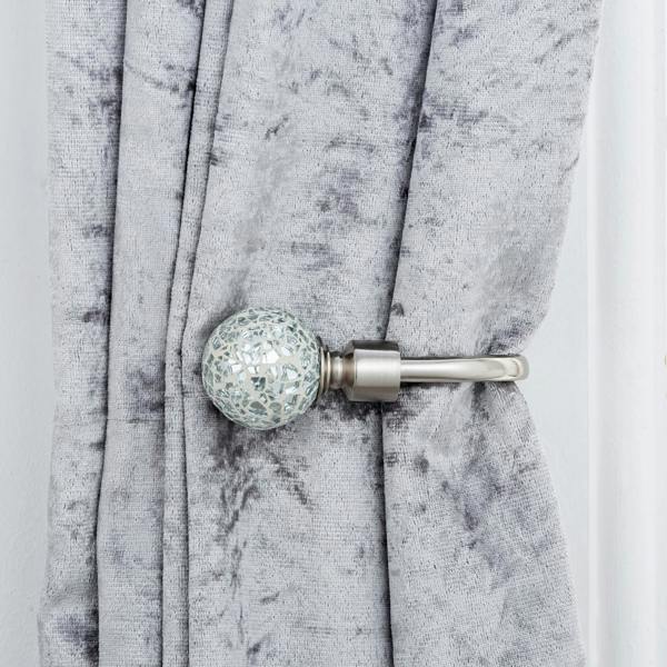 A.Unique Home Pair of Crackle Ball Metal Holdbacks (Pair of Holdbacks) - Brushed Steel
