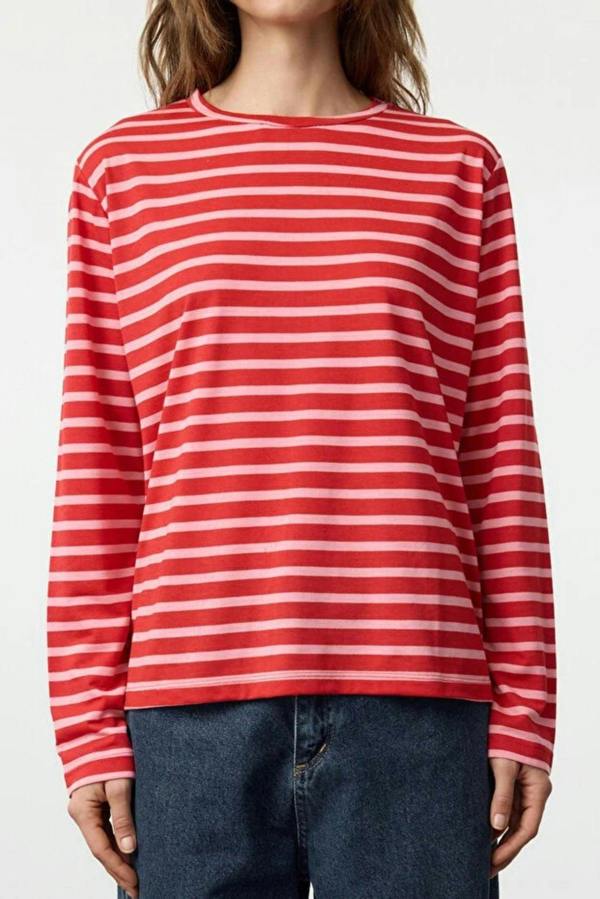 WOVCOR Striped Crew Neck Knit T-Shirt