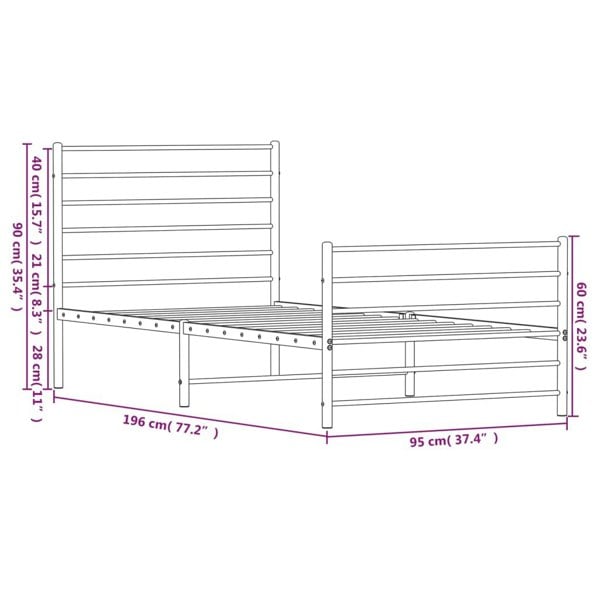 Berkfield Metal Bed Frame with Headboard and Footboard Black 90x190 cm 3FT Single