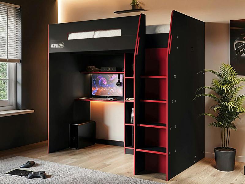 Flair Summit Gaming High Sleeper with Wardrobe Black