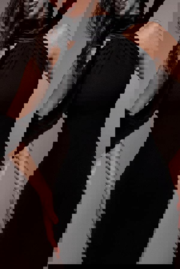 Satin Multi-Tie Halterneck Maxi Dress - Black DR4973QZ