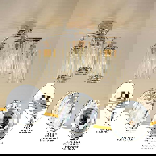 Emitto Crystal Ceiling Light 3 Light Semi Flush Mount Lamp E27 Chandelier Chrome