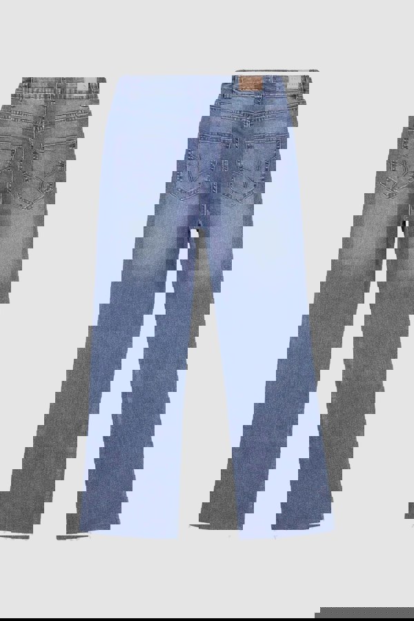 ENORSIA High Waist Raw Hem Flared Jeans