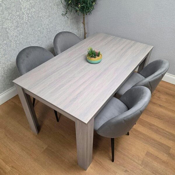 Kosy Koala Light Grey Arrow Pattern Dining Table Set with 4 Grey Velvet Chairs, 117x77x75cm