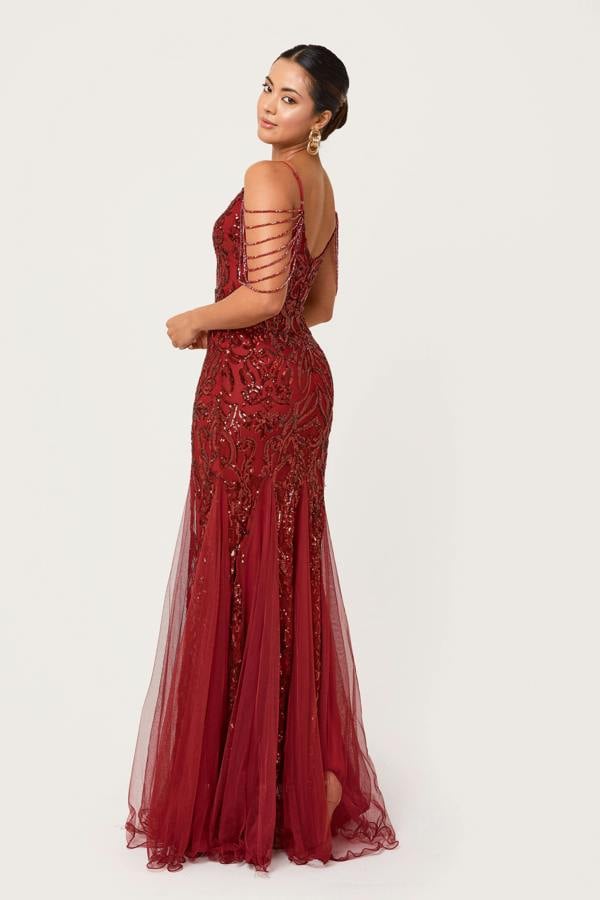 LuvForever Vinora - Wine Sequin Maxi Dress