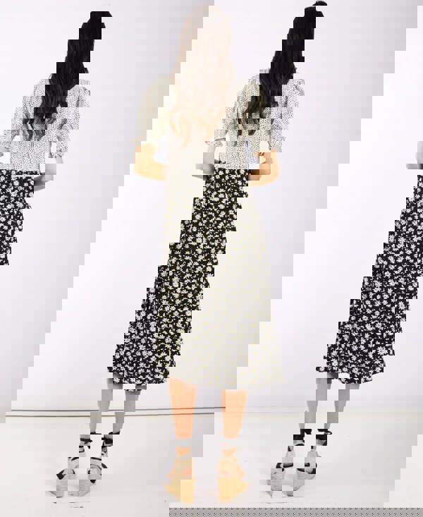 Daisy Spot Puff Sleeve Midi Dress back