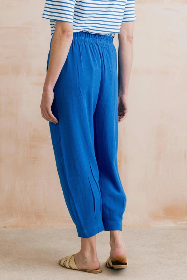 Lily & Me Sail Linen Blend Cropped Trousers Cobalt