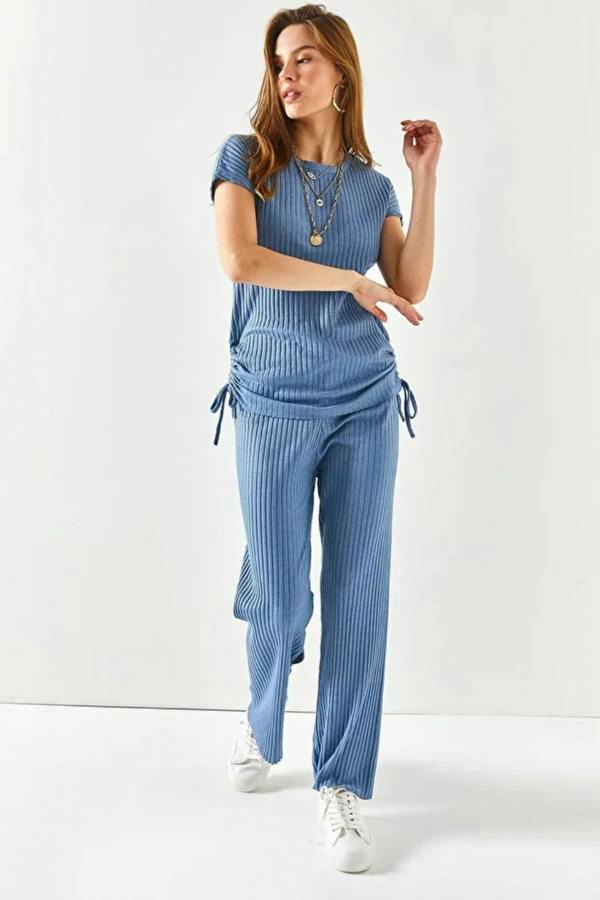 Hoxton Gal 2-Piece Set – Side-Ruched Blouse and Palazzo Pants