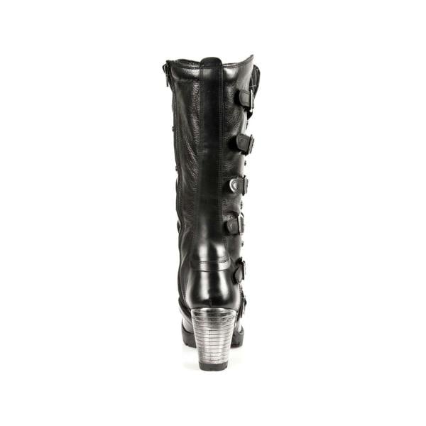 New Rock Ladies Black Buckle Laced Knee-High Boots- TR004-S1