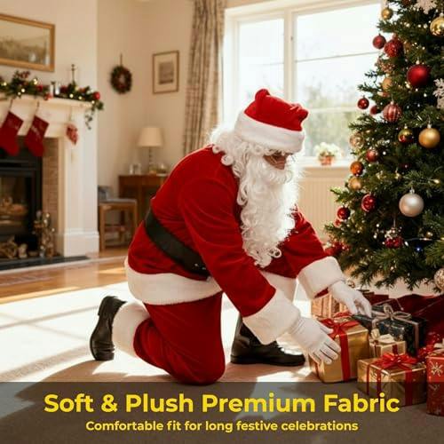 XL Deluxe Santa Claus Suit Costume Set with Hat, Wig, Beard, Gloves, Glasses, Belt and Boot Tops image 7