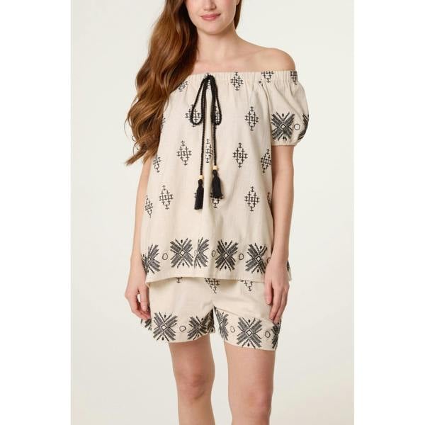 Blue Vanilla Embroidered Bardot Top