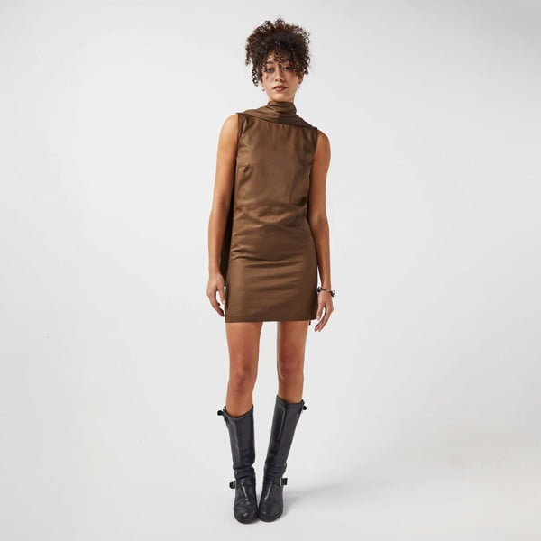 Blue Nude Jardin Scarf Mini Shift Dress - Coffee Brown