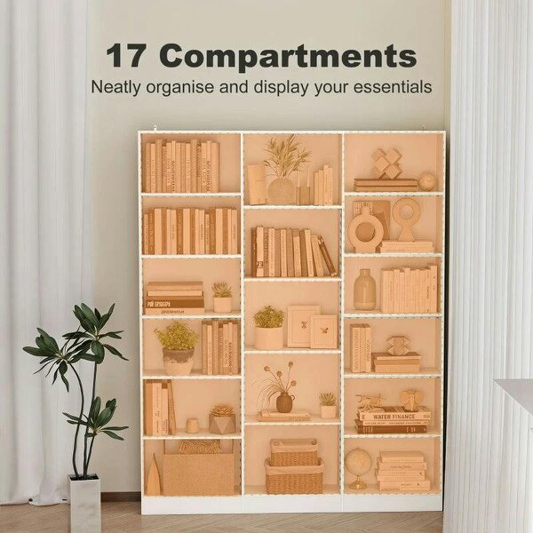 Bookcase with Open Storage, 6-Tier Bookshelf with Anti-Tipping Hardware, White