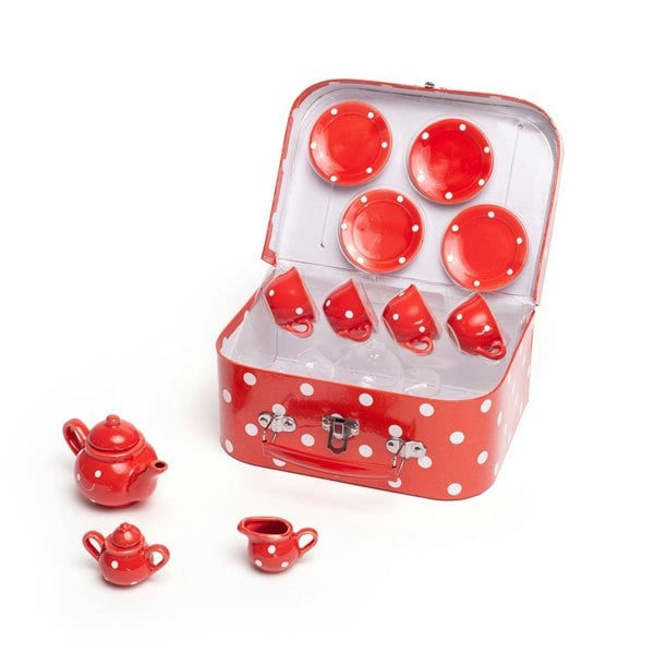 Bigjigs Toys Red Polka Dot Porcelain Tea Set