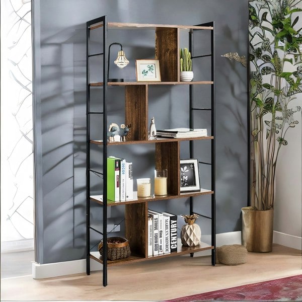 Rafaelo Mobilia 154CM Tall 5 Tier Bookcase With Metal Frame