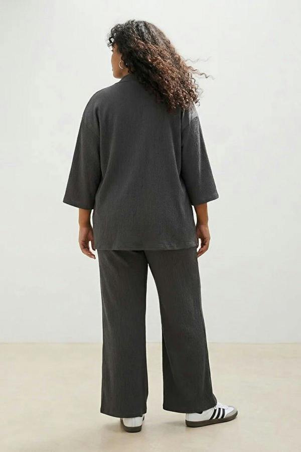WOVCOR 2- Piece Straight Relaxed Fit Flexible Kimono Knit Plus Size Top and Bottom Set
