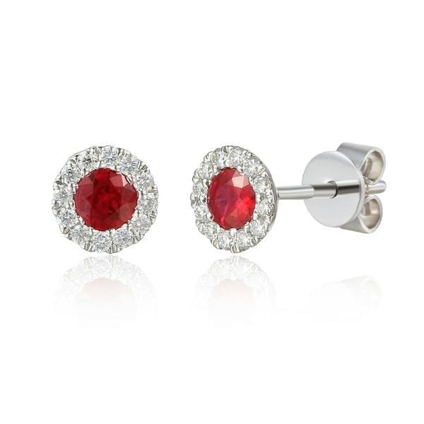 Sarah Layton Ruby & Diamond Cluster Stud Earrings - 9ct White Gold - NTE409RD-9WG